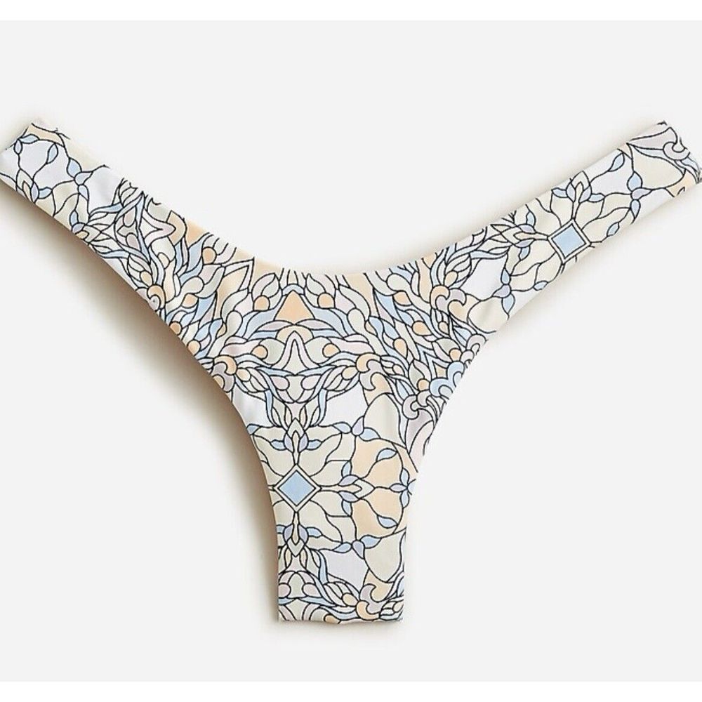 J. Crew White Cream and Light Blue Floral-Print Bikini Bottom